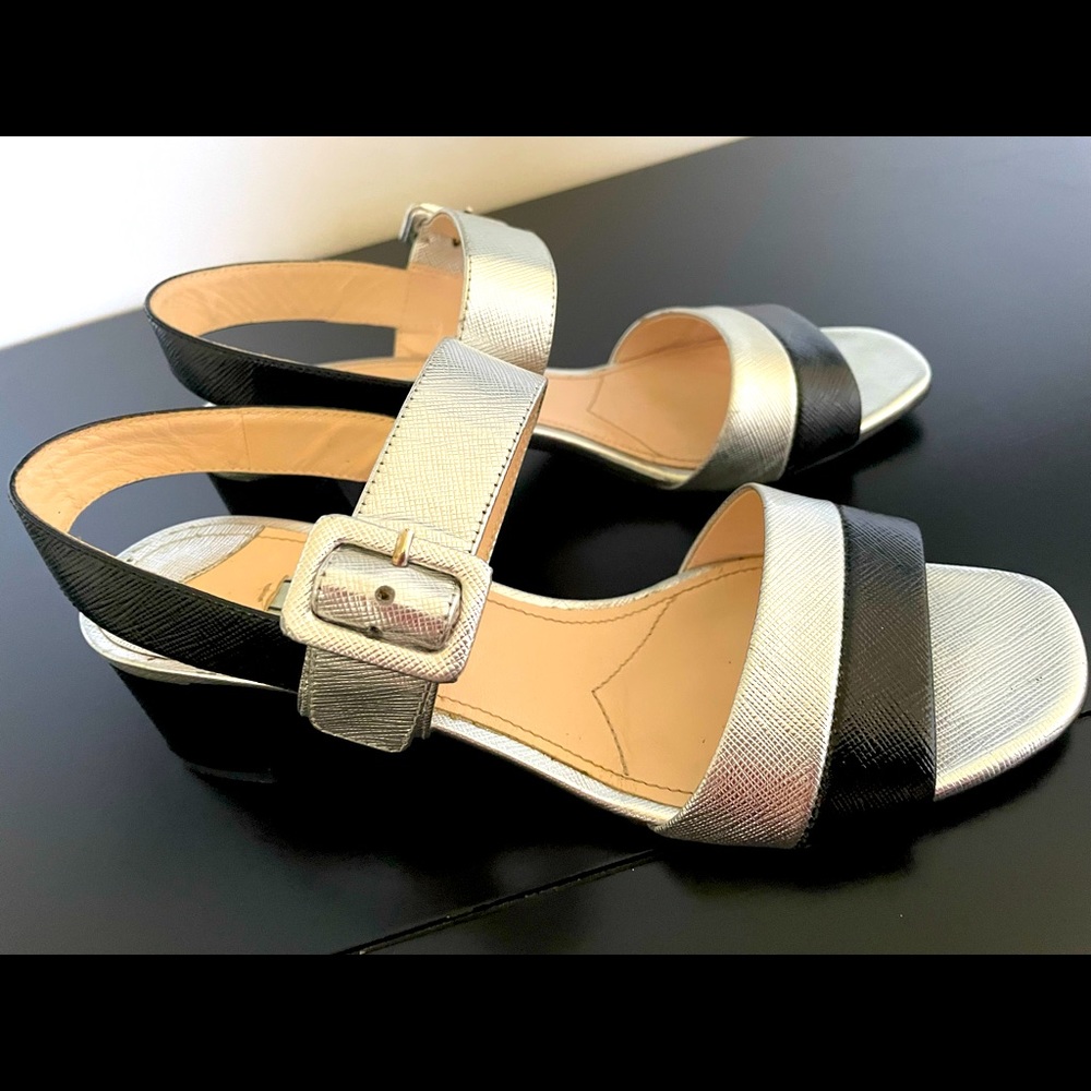 Prada Size 37 (US 6.5) Black/Silver Sandal rarely worn like new in original box